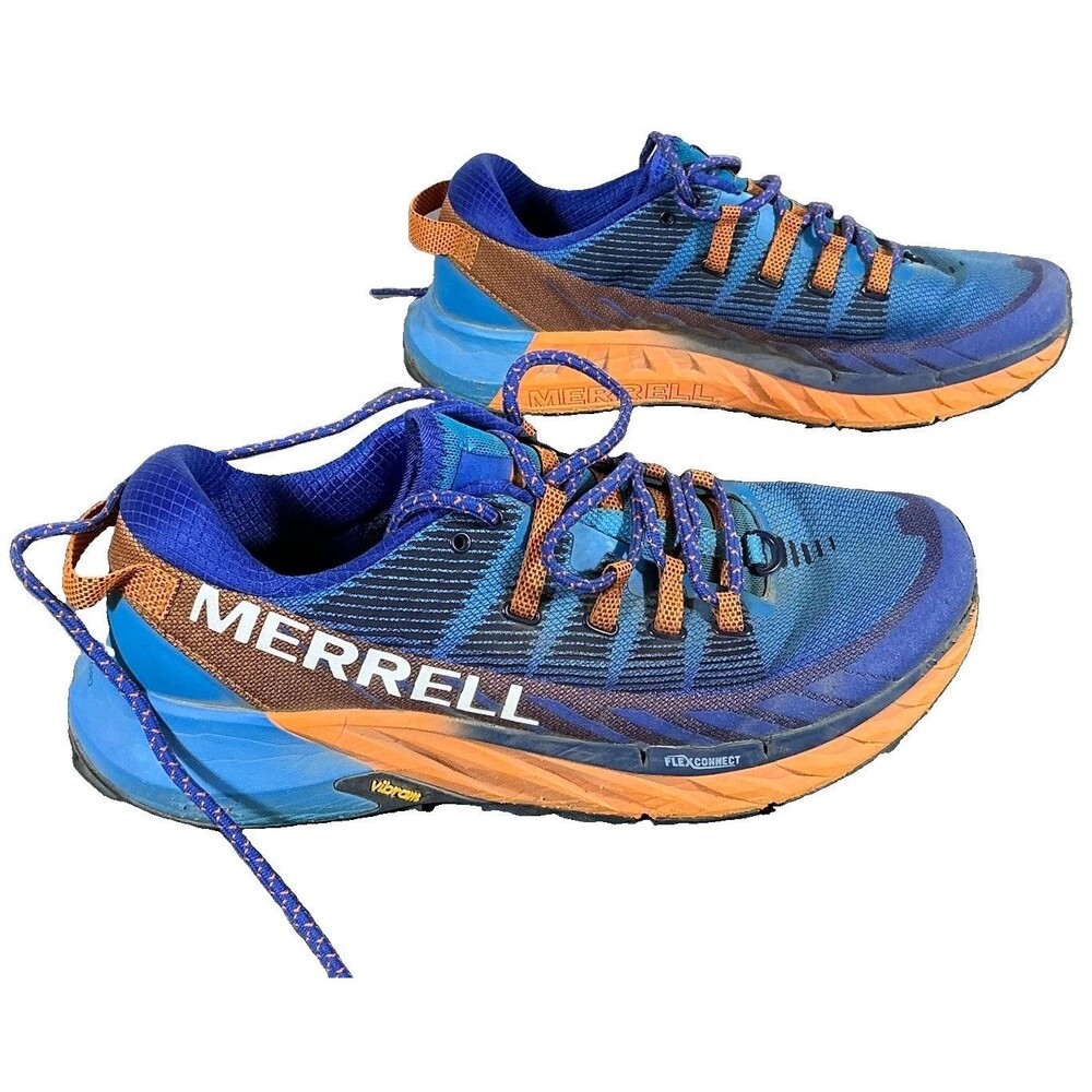 Merrell Size 10 Agility Peak 4 Trail Running Shoes Men's Blue Orange Vibram